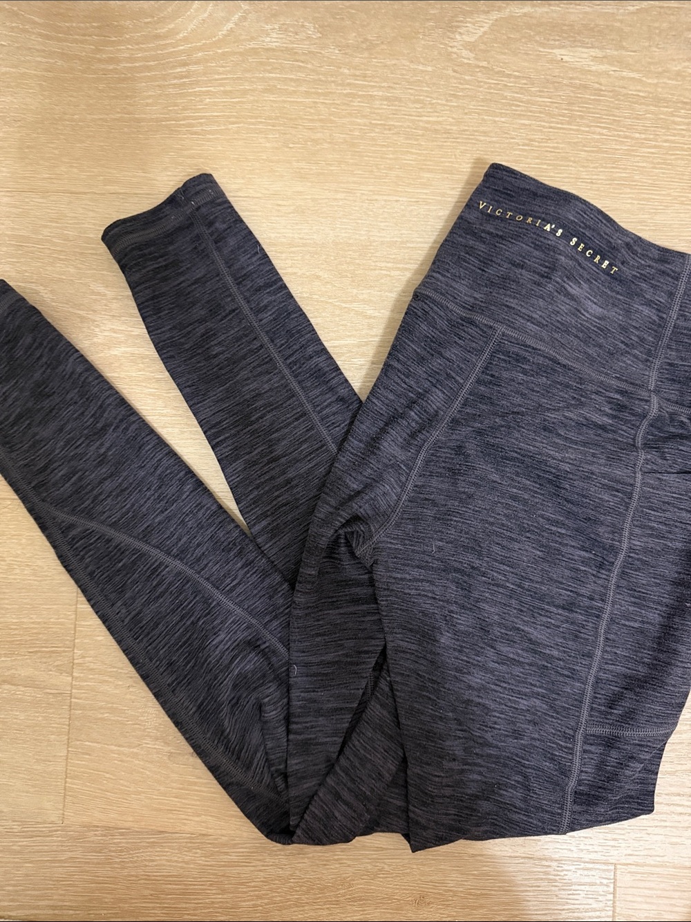 Victoria's Secret Charcoal Space-Dye Leggings with Gold Logo